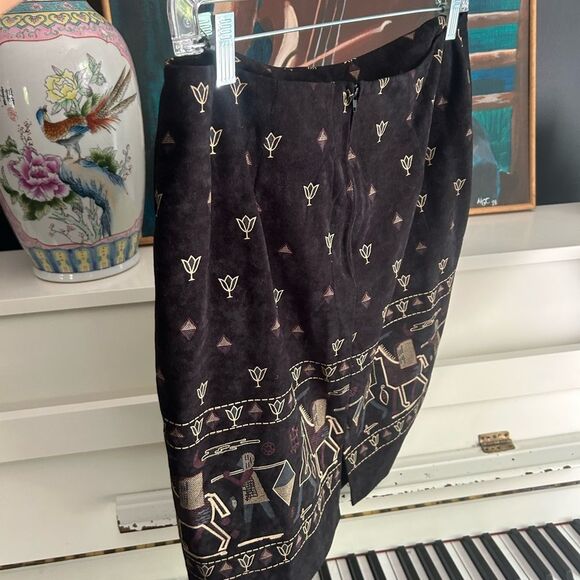 Vintage Wearever Black Patterned Mini A-Line Skirt XL - Picture 10 of 14